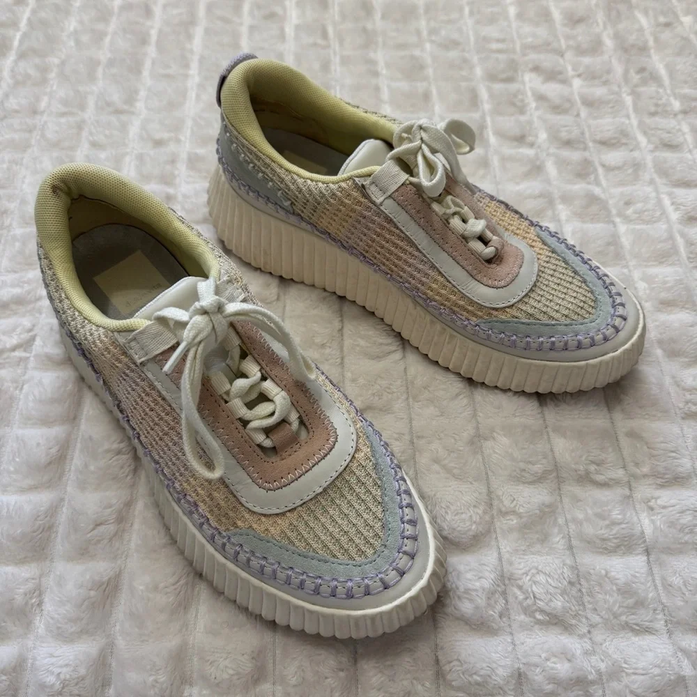 Dolce Vita‎ 7.5 Dolen Lace Up Sneakers Shoes ~ Pastel Rainbow Platform